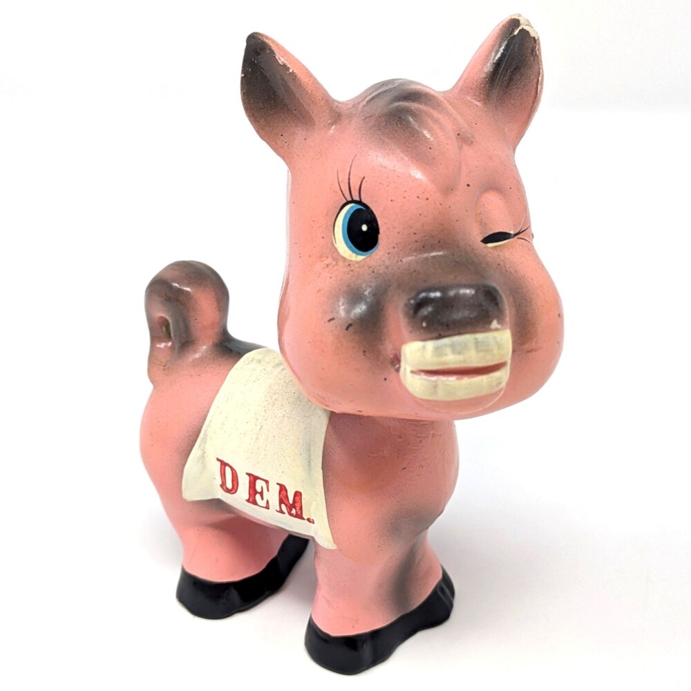 Vtg Cute Pink DEM. Democratic Donkey Political Kitsch Bobblehead Figure | JAPAN